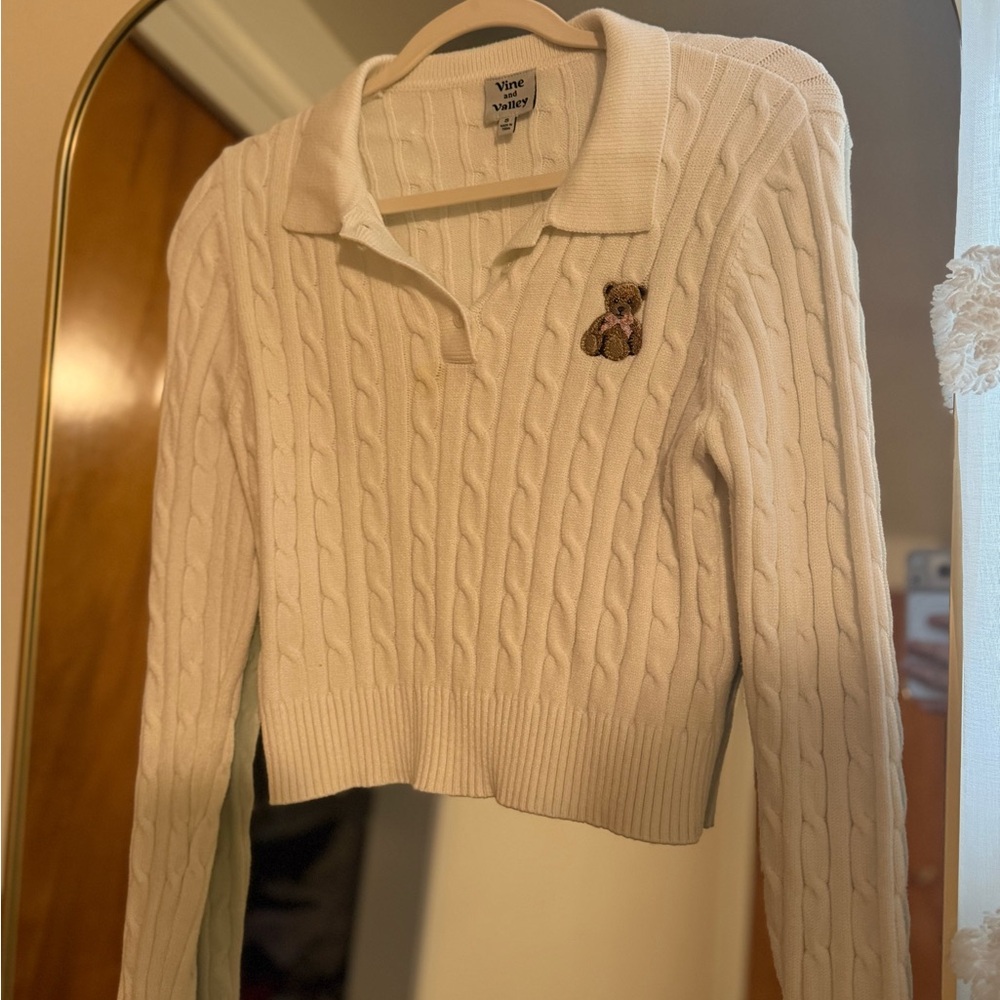 Vineyard Vines Women's White Cable Knit V-Neck Sweater